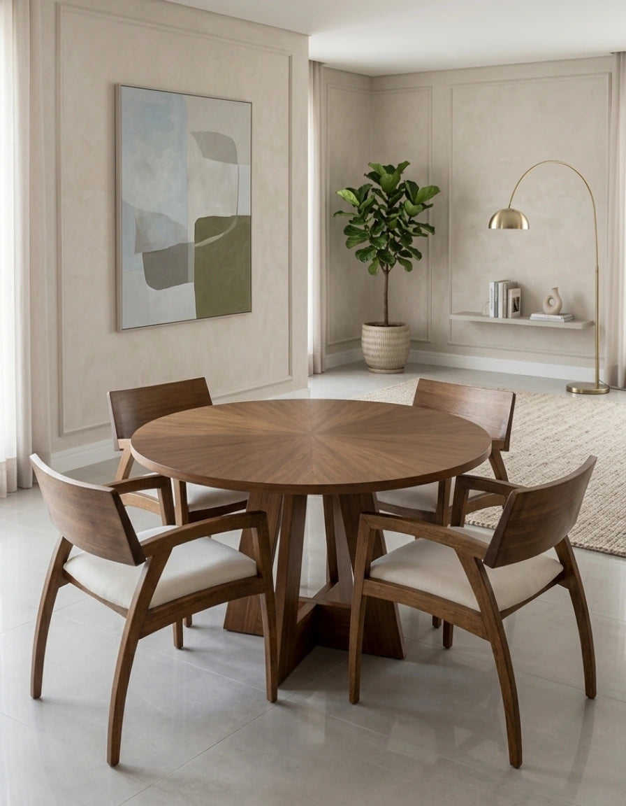 Comedor Bayron Circular 1.20 Acabado Castaño